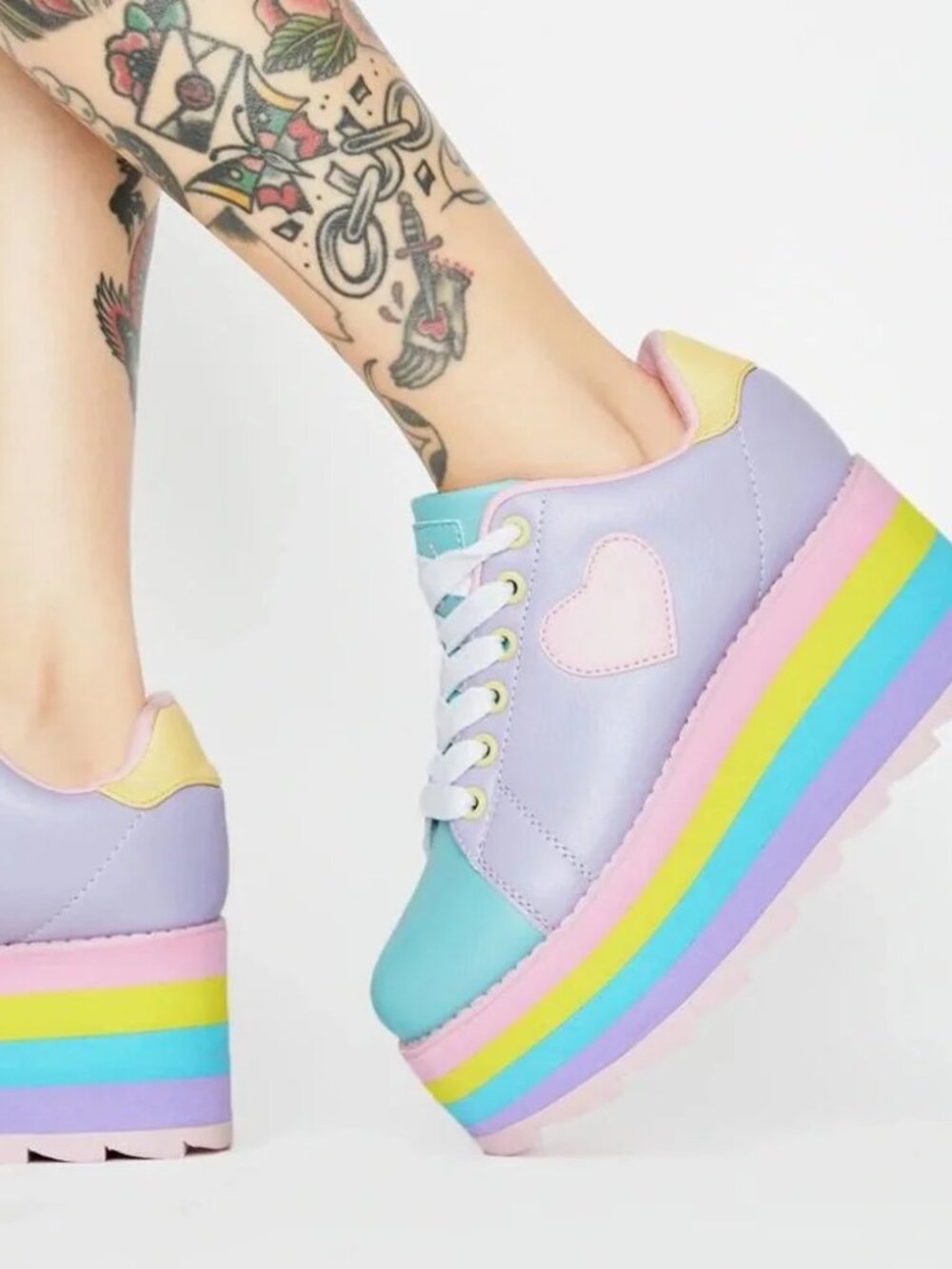 YRU LALA Heart Purple Pastel Platform Sneakers, Size 6